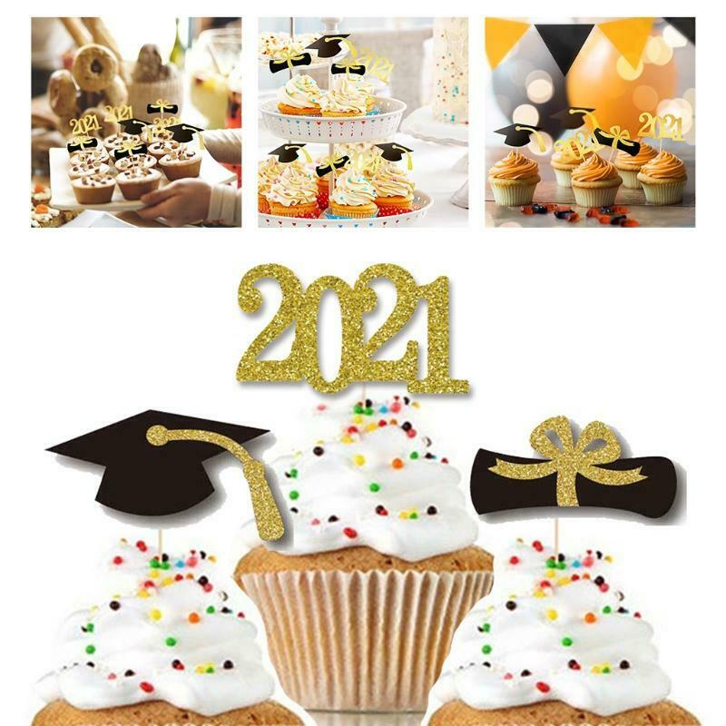 2021 Graduation Cupcake Toppers 48 PCS Food Appetizer Picks For Graduation Set