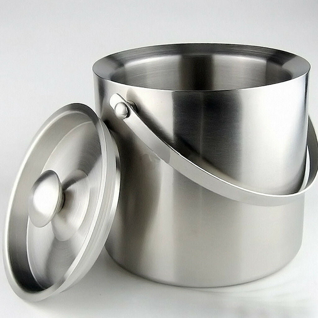 3L Metal Double Walled Ice Bucket Whisky Beer Wine Cooler With Lid Handle