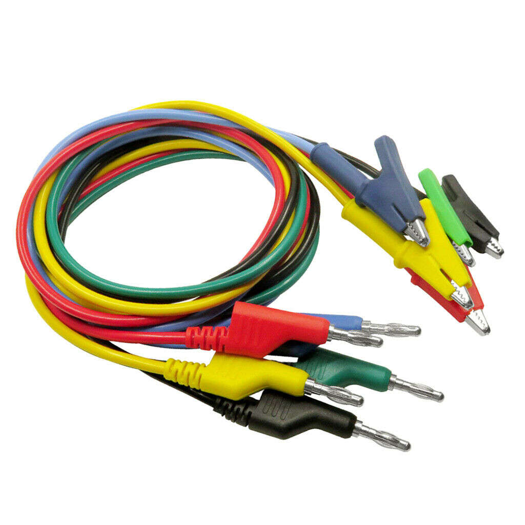 5pieces 4mm Silicone Banana Plug to Crocodile Alligator Clips Set 1meter/39.4''