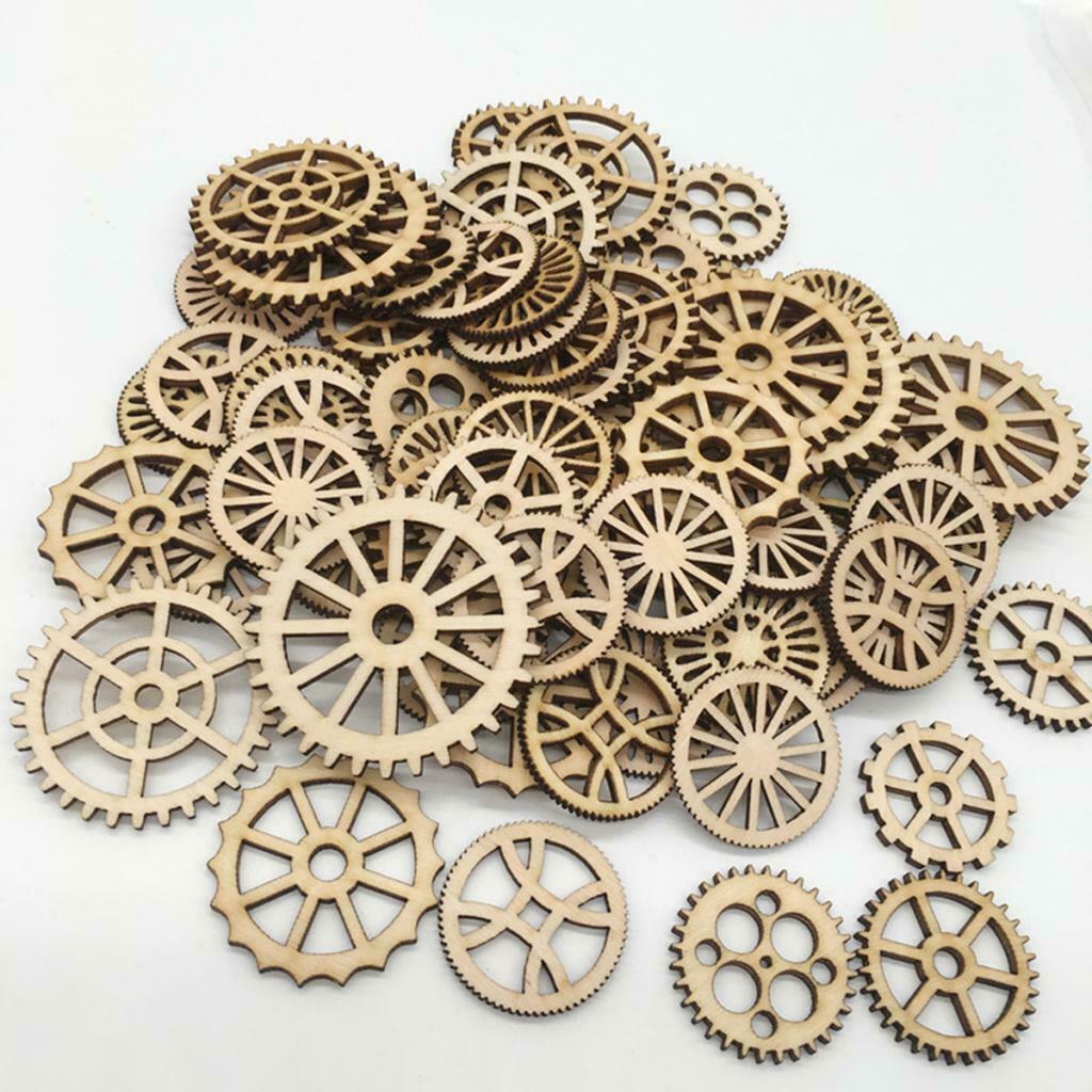 100pcs  Unfinished Wood Gear Shape Embellishments for DIY Wooden Crafts