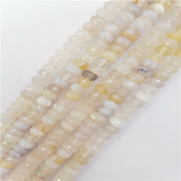 1 Strand 8x5mm Natural Chalcedony Agate Faceted Rondelle Spacer Beads HH9315