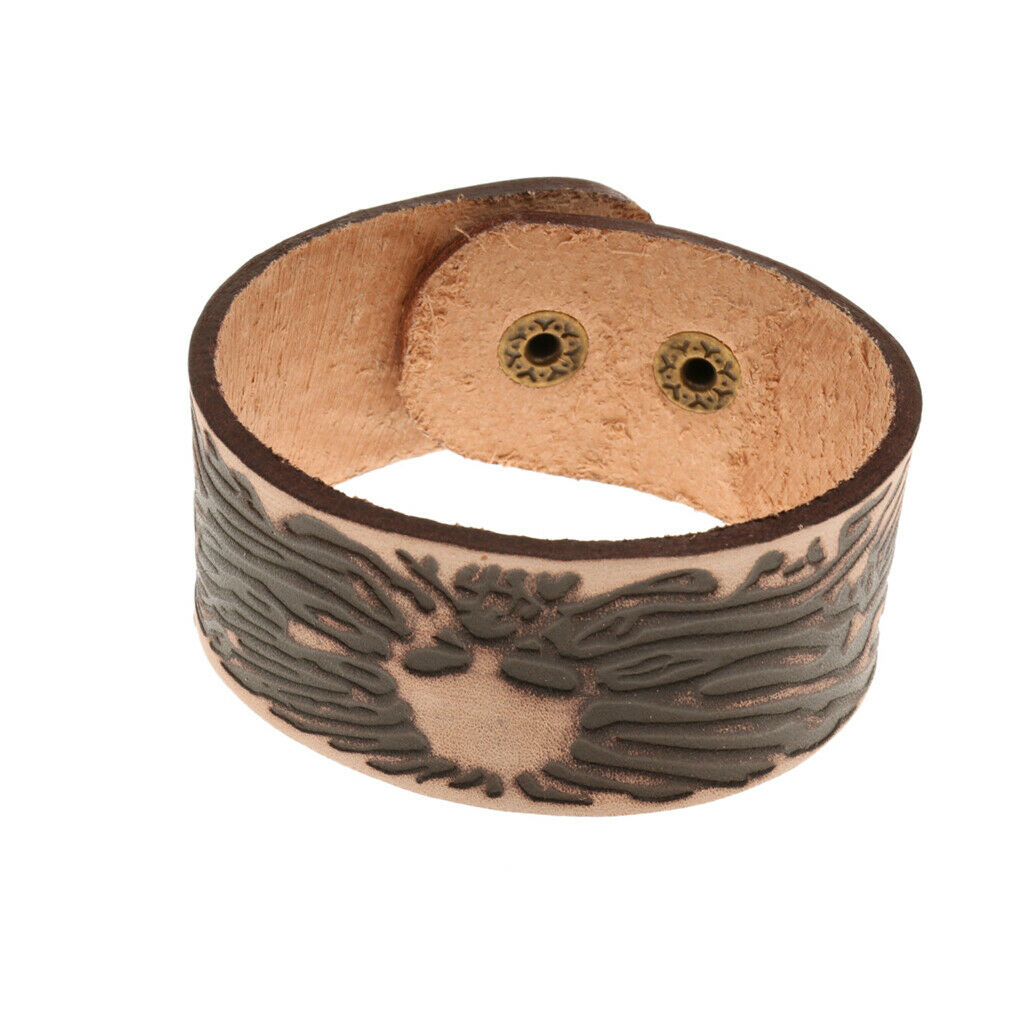 Punk Rock Wide Brown Leather Men's Cuff Bangle Bracelet Adjustable Wristband