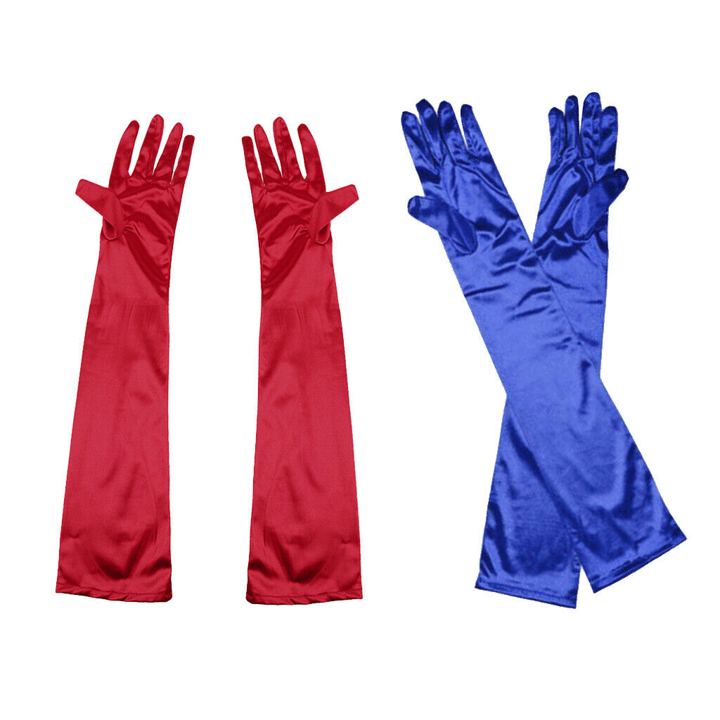 2 Pairs Retro Ladies Long Satin Opera Costume Bride Party Prom Wedding Womens