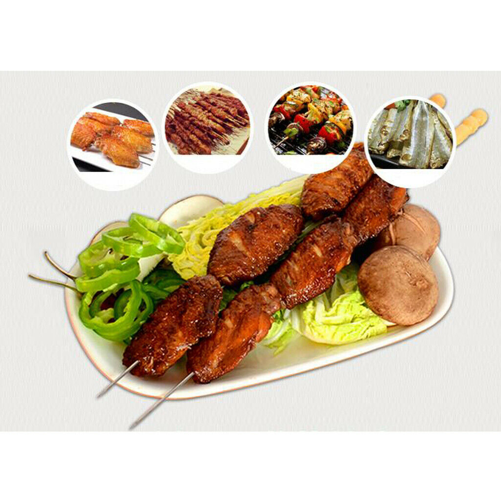 10x/set Wood Handle BBQ Skewers Stainless Steel Grill Needle Sticks 13.19
