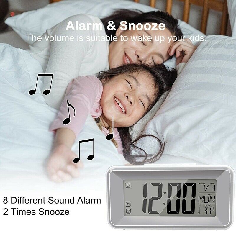 Digital Alarm Clock, Small LCD Desk Table Clock with Sound Control Light, 12/2X4