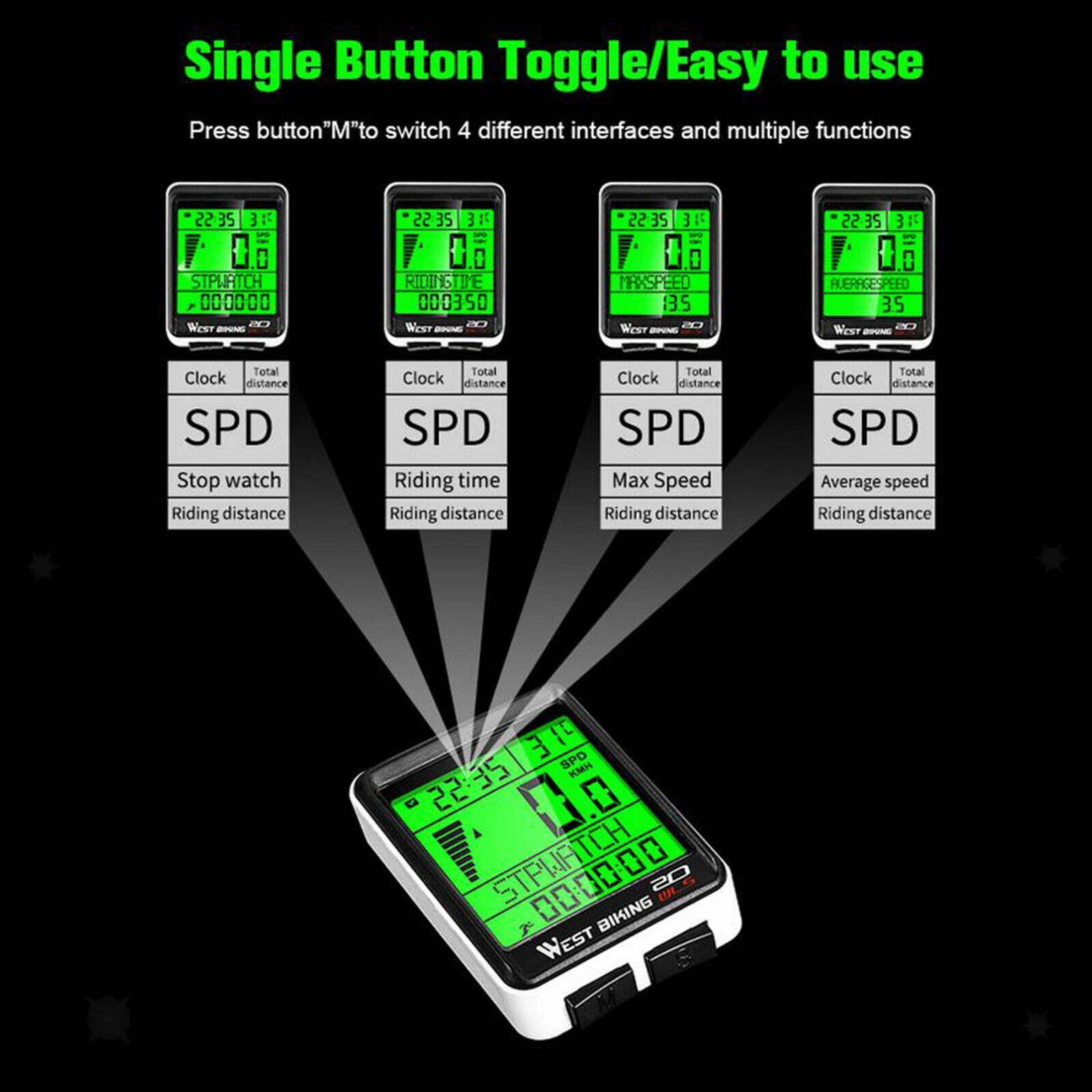 Waterproof Bike Computer Wireless Cycling Odometer Stopwatch Speedometer