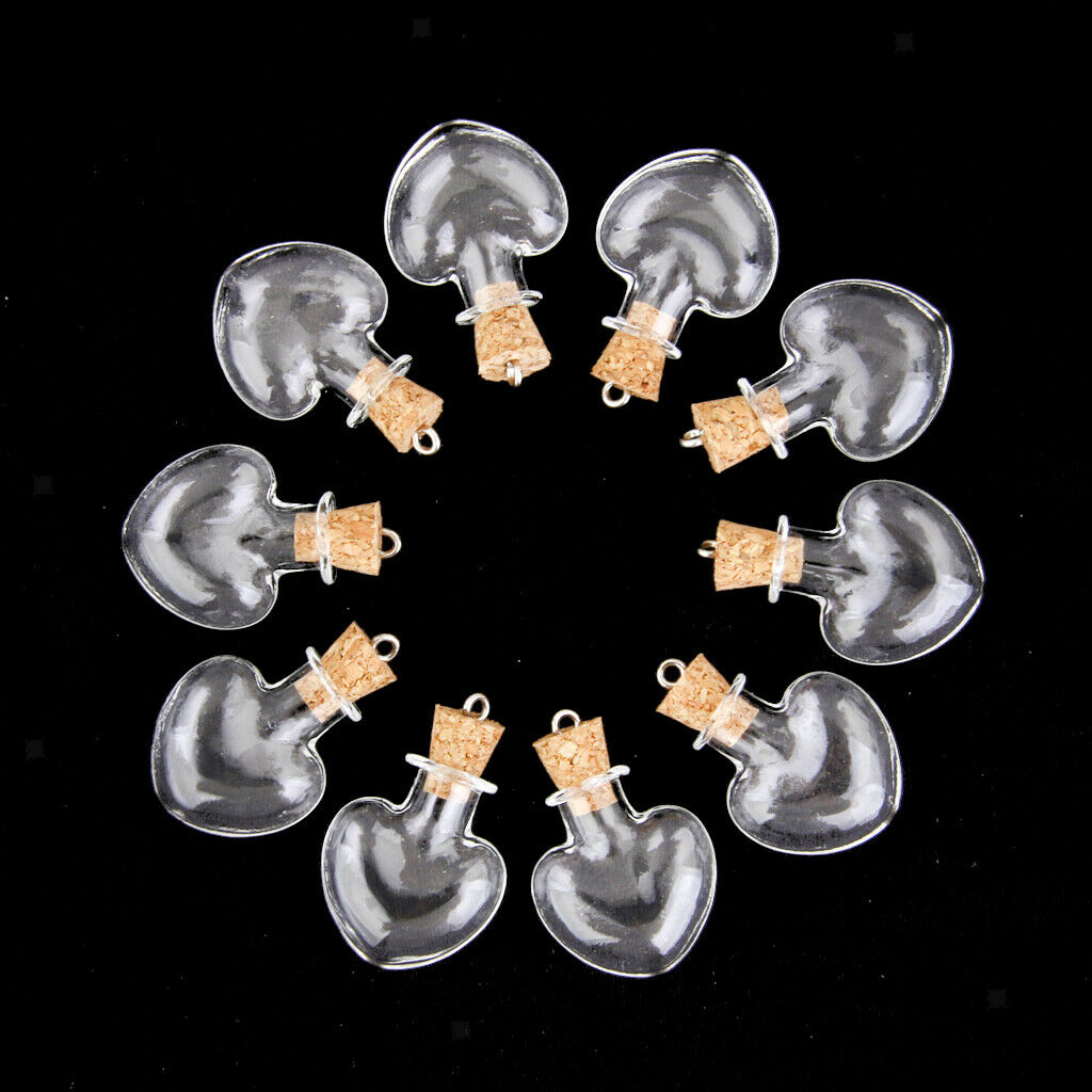 10pcs Glass Cork Bottle Jars Vials Wishing Bottles DIY Pendant -Heart shape