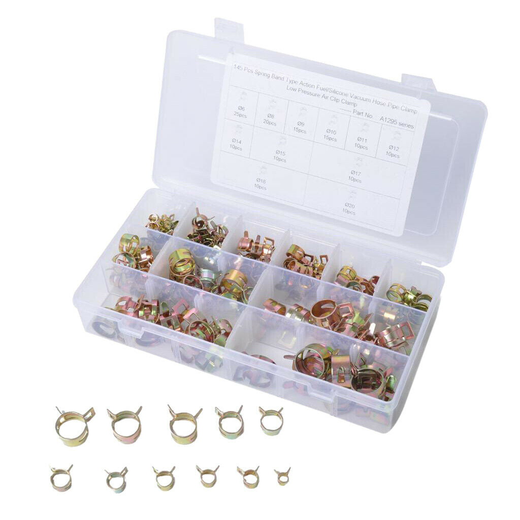 145Pcs Spring Band Type Silicone Vacuum Hose Clamps, Air Hose Tube Fuel Pipe