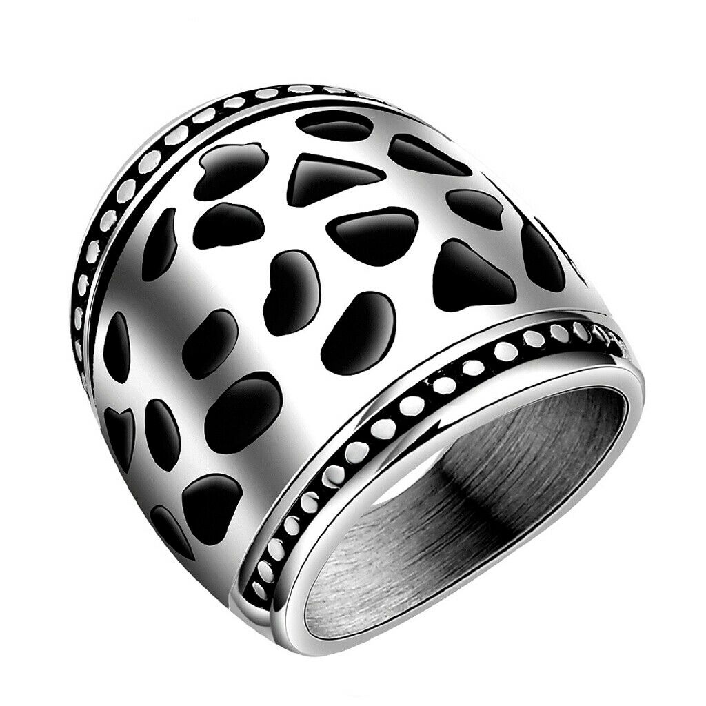 Fashion Hollow Out Retro Punk Finger Wide Ring 316L Steel Color Jewelry US 6