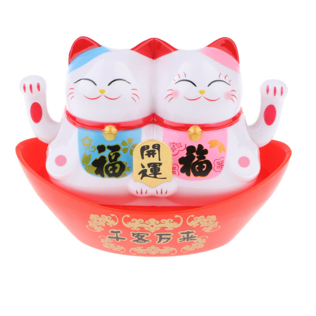 Nodding Bobbing Good Fortune Solar Cat with Shaking Hands for Attracting Wealth