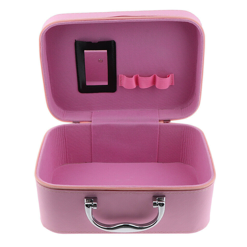 Handheld Leather Makeup Train Case Cosmetic Organizer Bag With Mirror Zipper