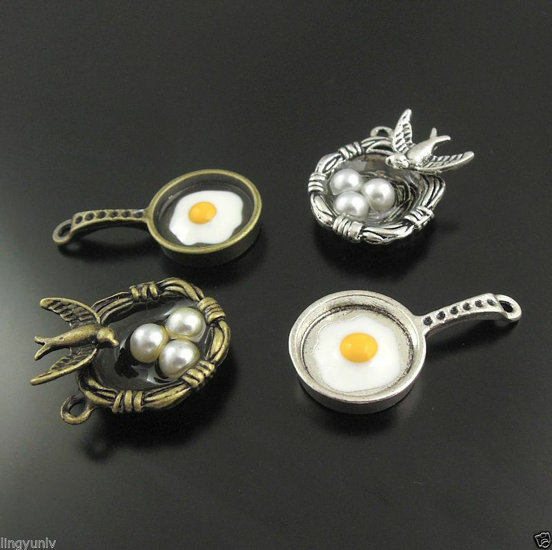 8pcs New Fashiom Mixed Bird Nest Egg Pan Charm Pendant Craft Decor 38267