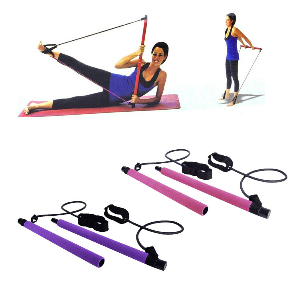 Pilates Bar Kit Resistance Band Tube Yoga Stick Thigh Toner Master Training Gear