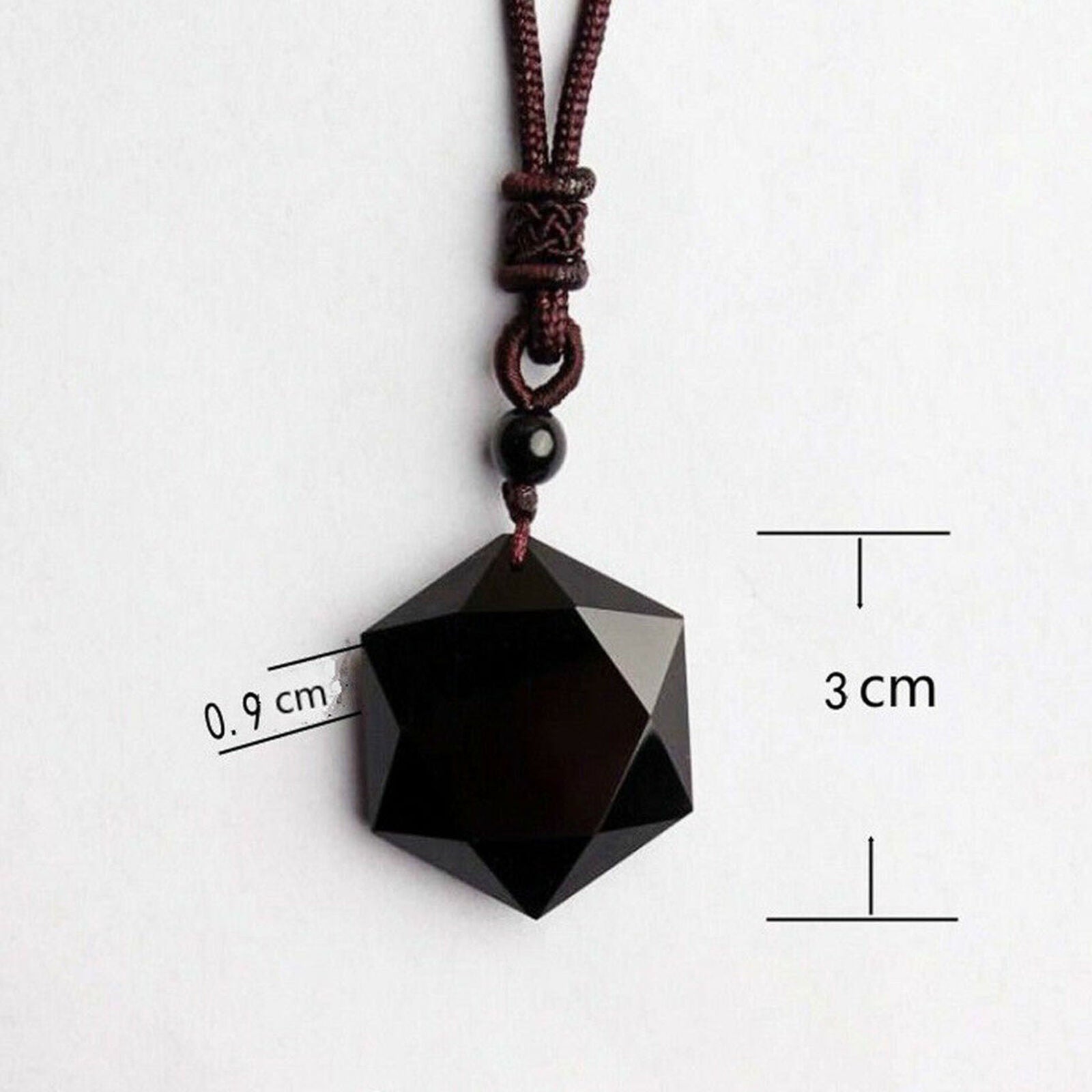 Black Men Jewelry Black Lucky Obsidian Pendant Necklace Hexagram Shape Amulet