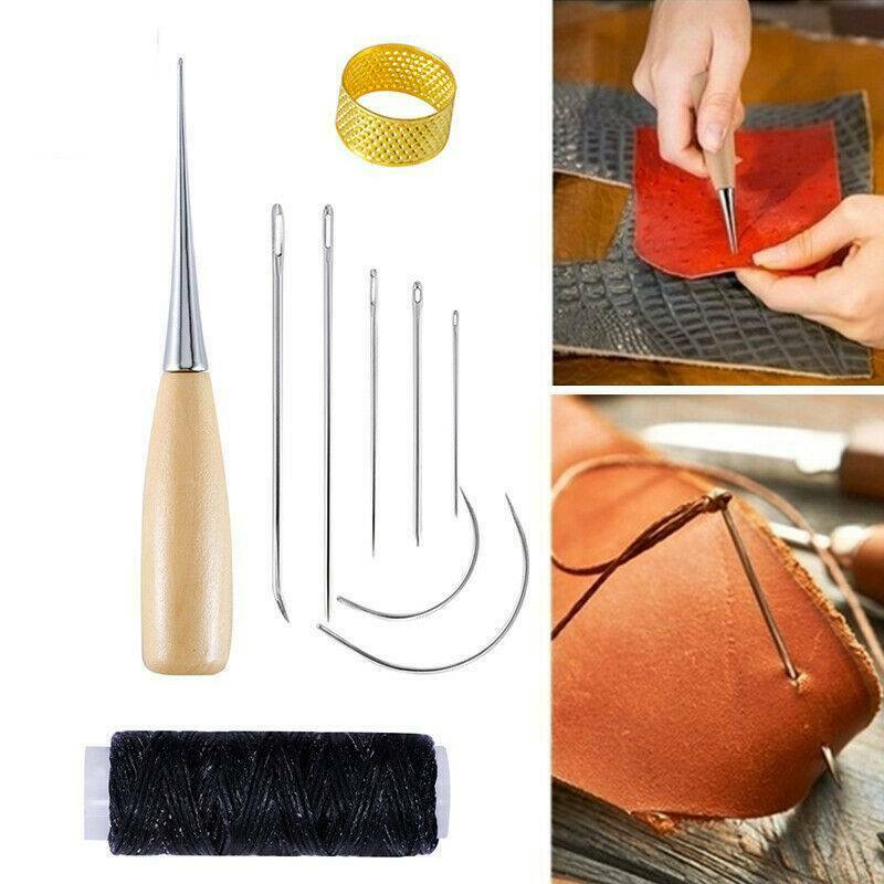 10X Leather Sewing Needles Stitching Needle Set Thread Thimble Repair Tool Set