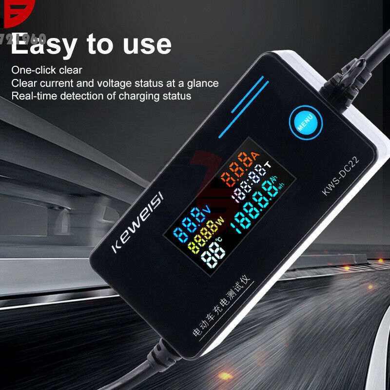 Electric Vehicle Charger Detector Voltage Current Meter Power Temp Tester 8-120V