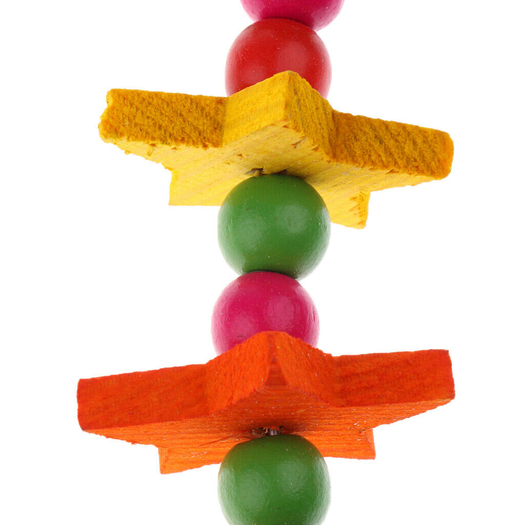 2 Pieces Hanging Parrot Chewing Toys with A Bell - Multicolored Wooden Blocks
