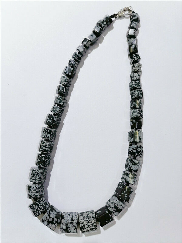 1 Strand Natural Snowflake Obsidian Hexagon Prism Beads Handmade Necklace HH8745