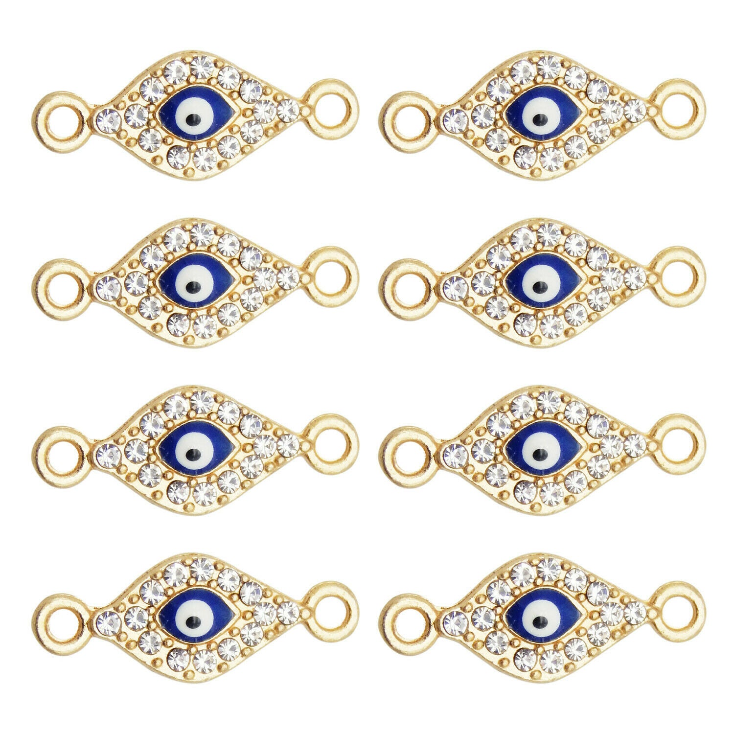 22*9mm Golden Alloy Enamel Eye Charm Pendant Rhinestone Connector Jewelry 12PCS