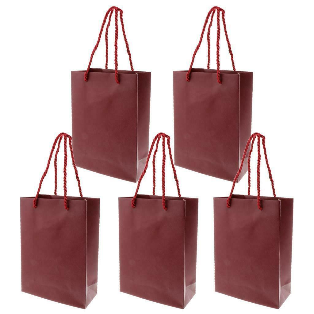 5 Pieces Paper Bags Jewelry Shopping Gift Wedding Handles Bags Wine Red