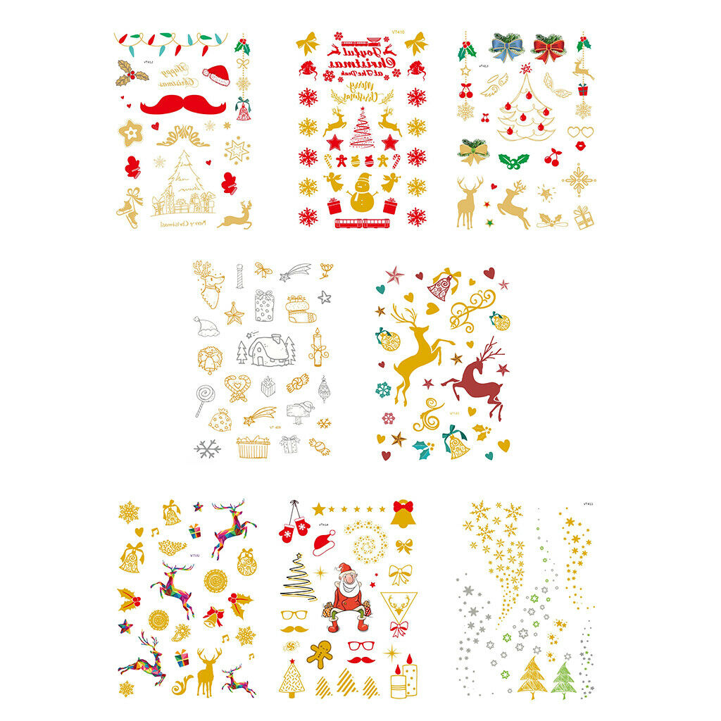 Set of 8 Colorful Adults Christmas Tattoo Transfer Stickers Xmas Elk Decals