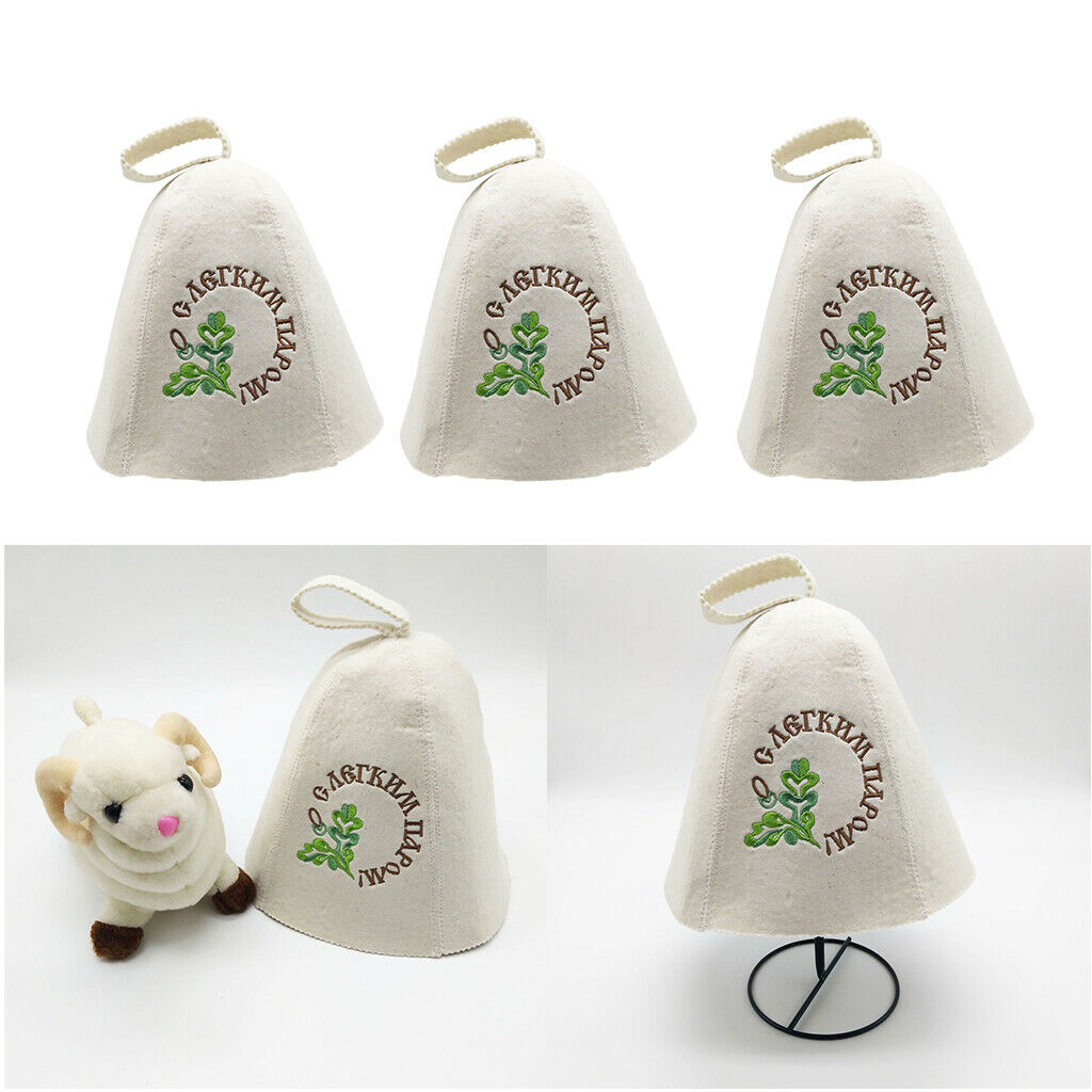3xWool Hat for Sauna Banya Bath House Head Protection Embroidered Leaves