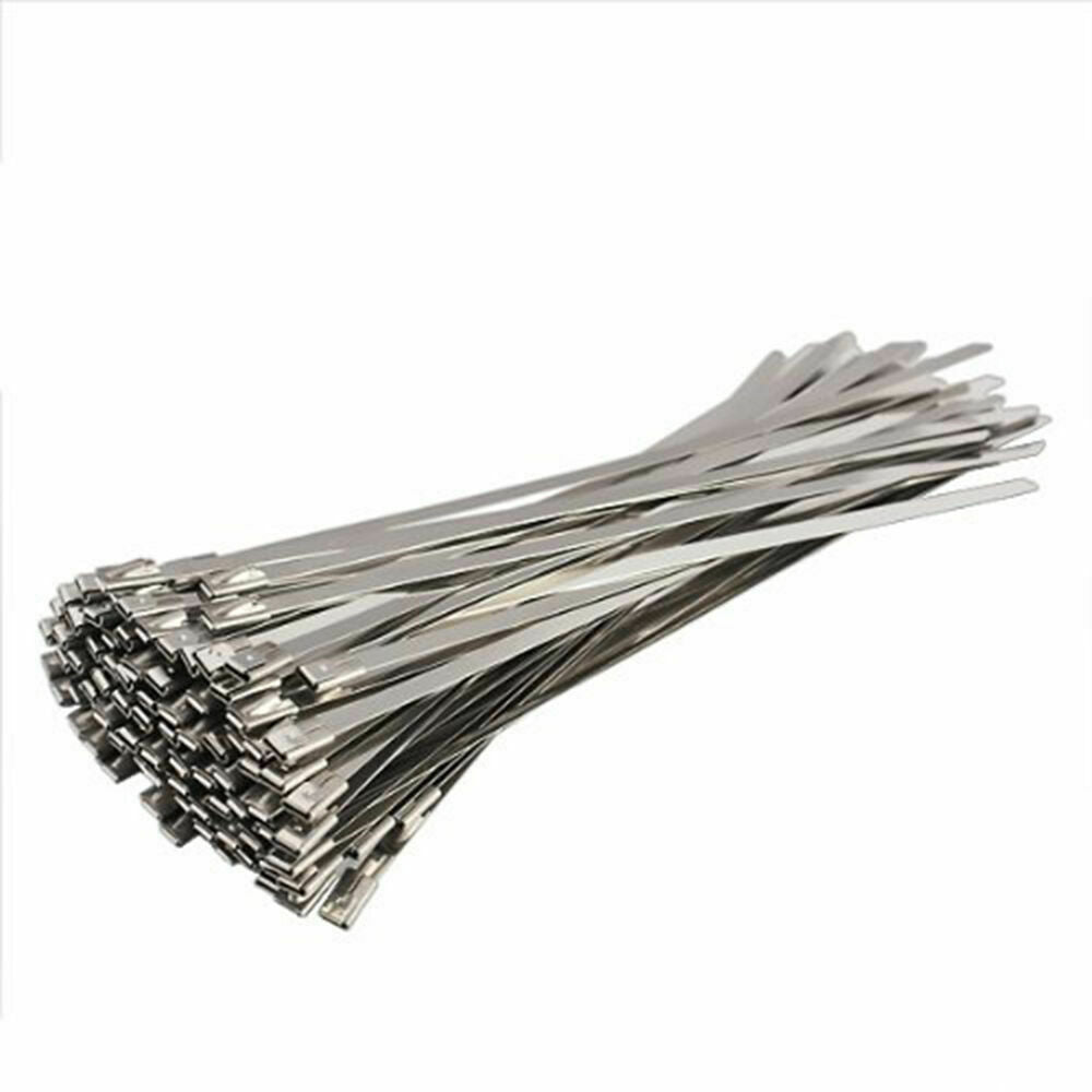 100X 400mm Stainless Steel Metal Cable Wire Ties Zip Tie Wraps Exhaust Straps