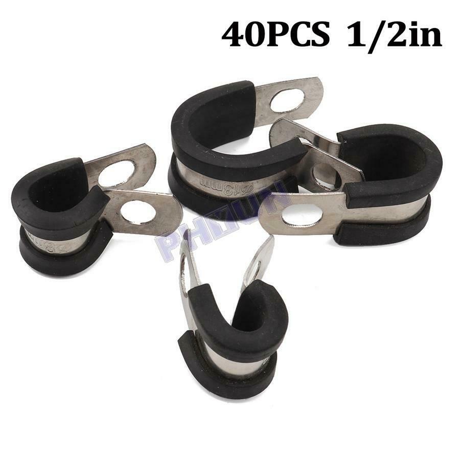 40x 1/2inch Stainless Steel Cable Clamps Rubber Cushioned Metal Insulated Clamp