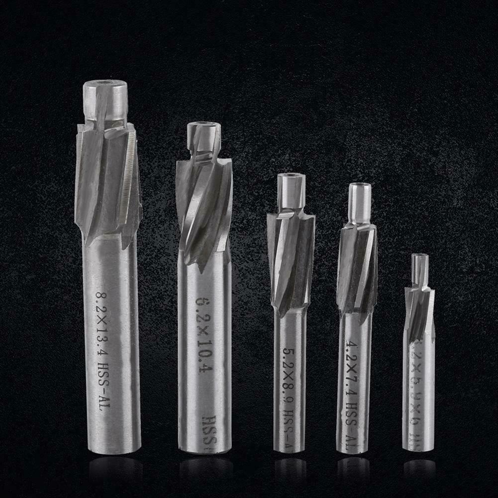 M3-M8 5 Piece of Pilot Slot Drill Tool for End Mills with 4-Blade Countersink