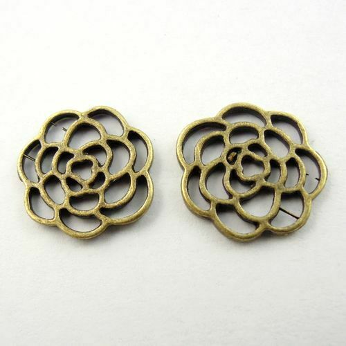 100 Retro Bronze Alloy Hollowed Flower Pendant Bracelet Charm Jewelry Craft 16mm