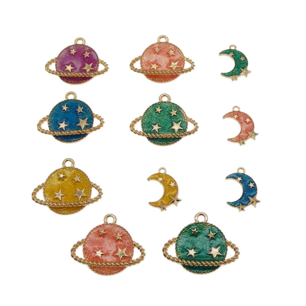 10 pcs Assorted Moon Star Planet Charm Enamel For Bracelet Pendant Jewelry DIY