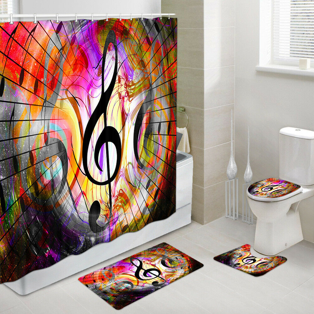 Abstract Modern Music Symbol Shower Curtain Toilet Cover Rug Contour Rug