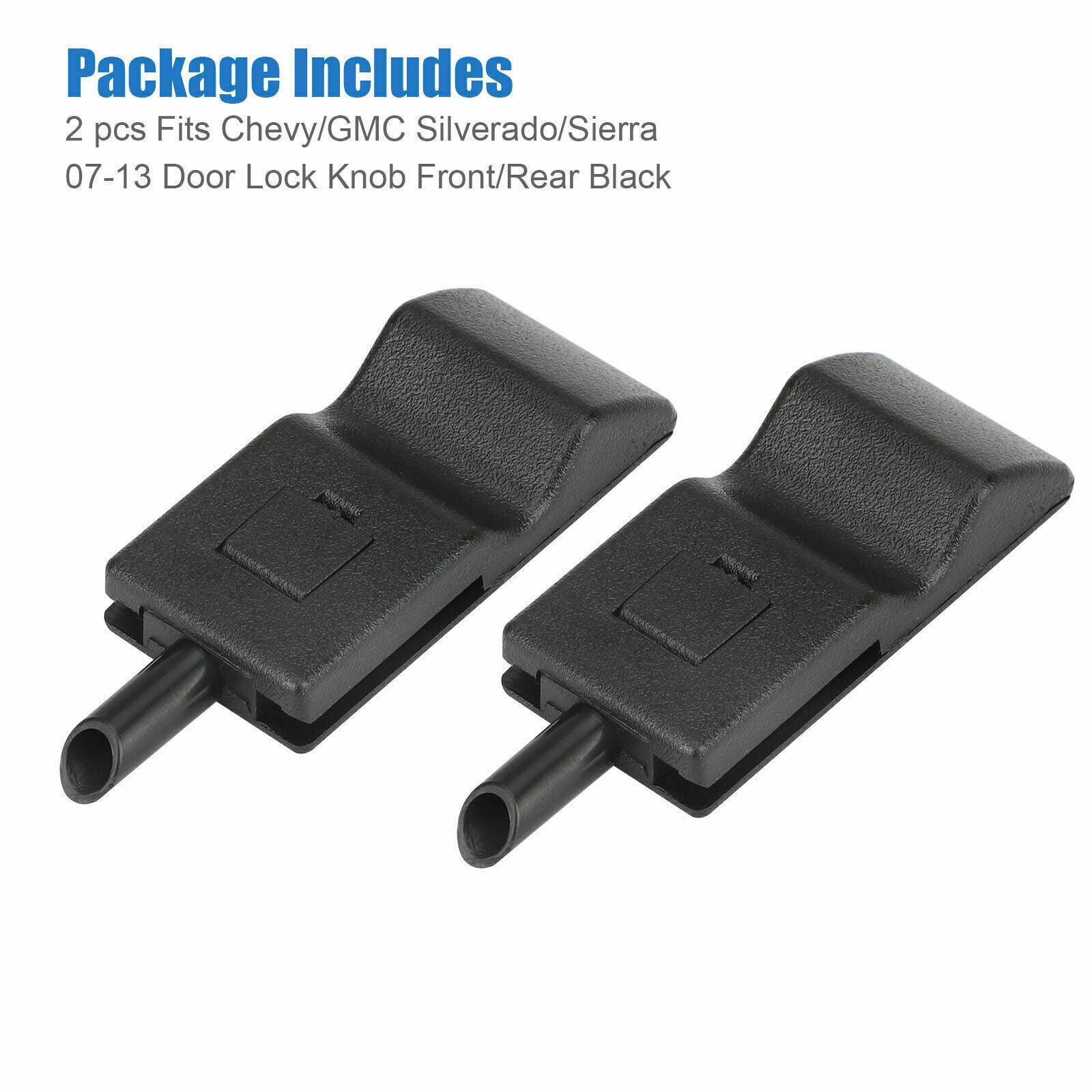 2pcs Door Lock Knobs Front/Rear Ebony For Chevy/GMC Silverado/Sierra 2007-2013