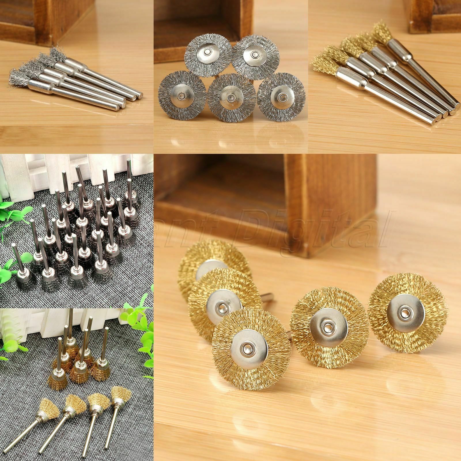 40x Brass Steel Wheel Pen Cup Wire Brush Set Rust Removal Polishing Rotary Tool
