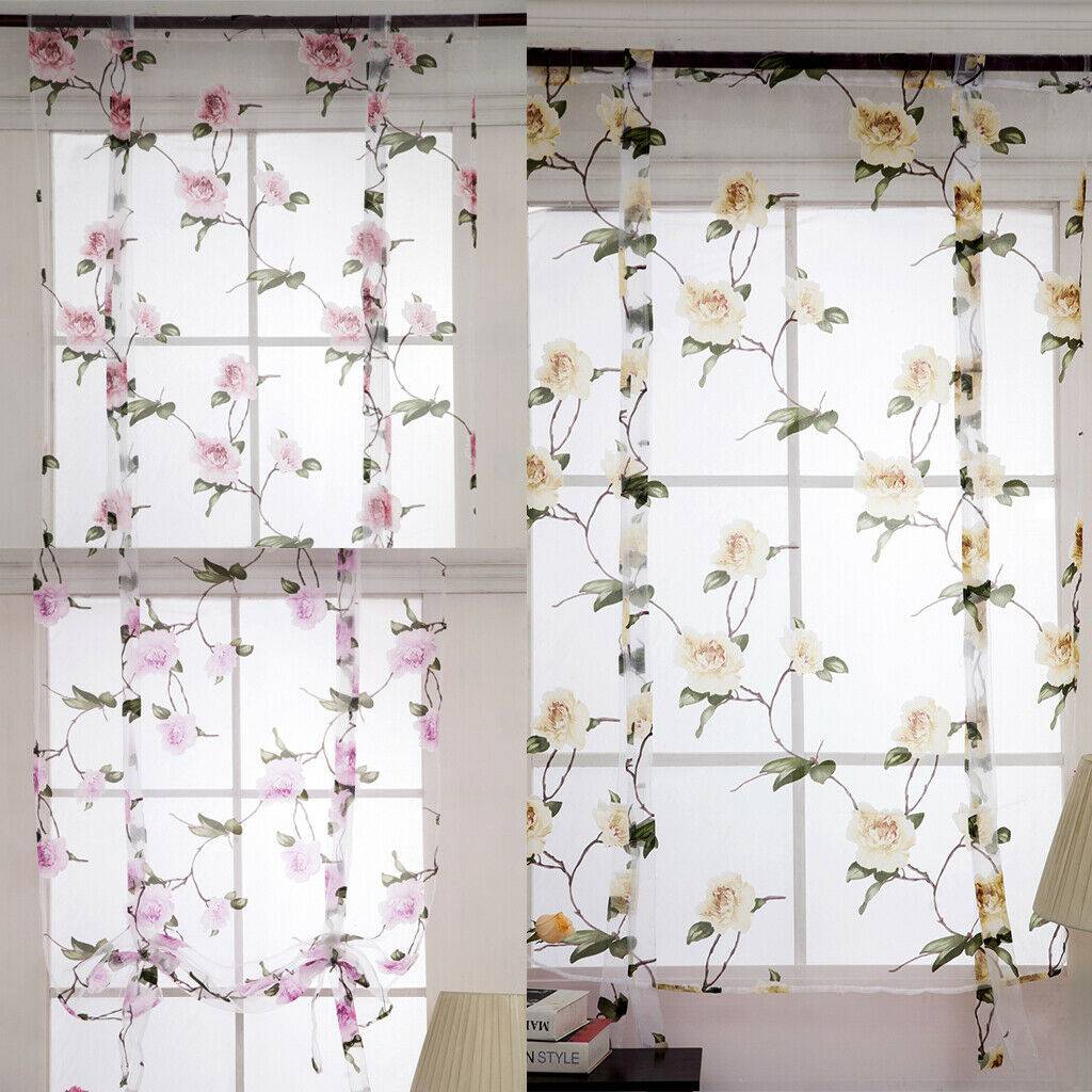 Floral Curtain Short Window Curtain Light Filtering Sheer Voile 32x40inch