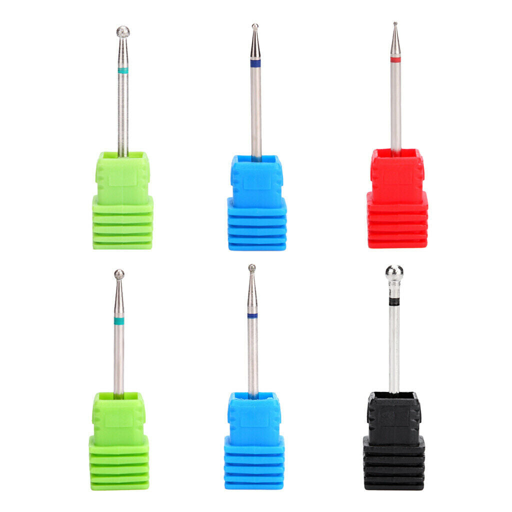 6x Nail Drill Bits Ball Head 3/32" Diamond Cuticle Clean Electric Files Bits
