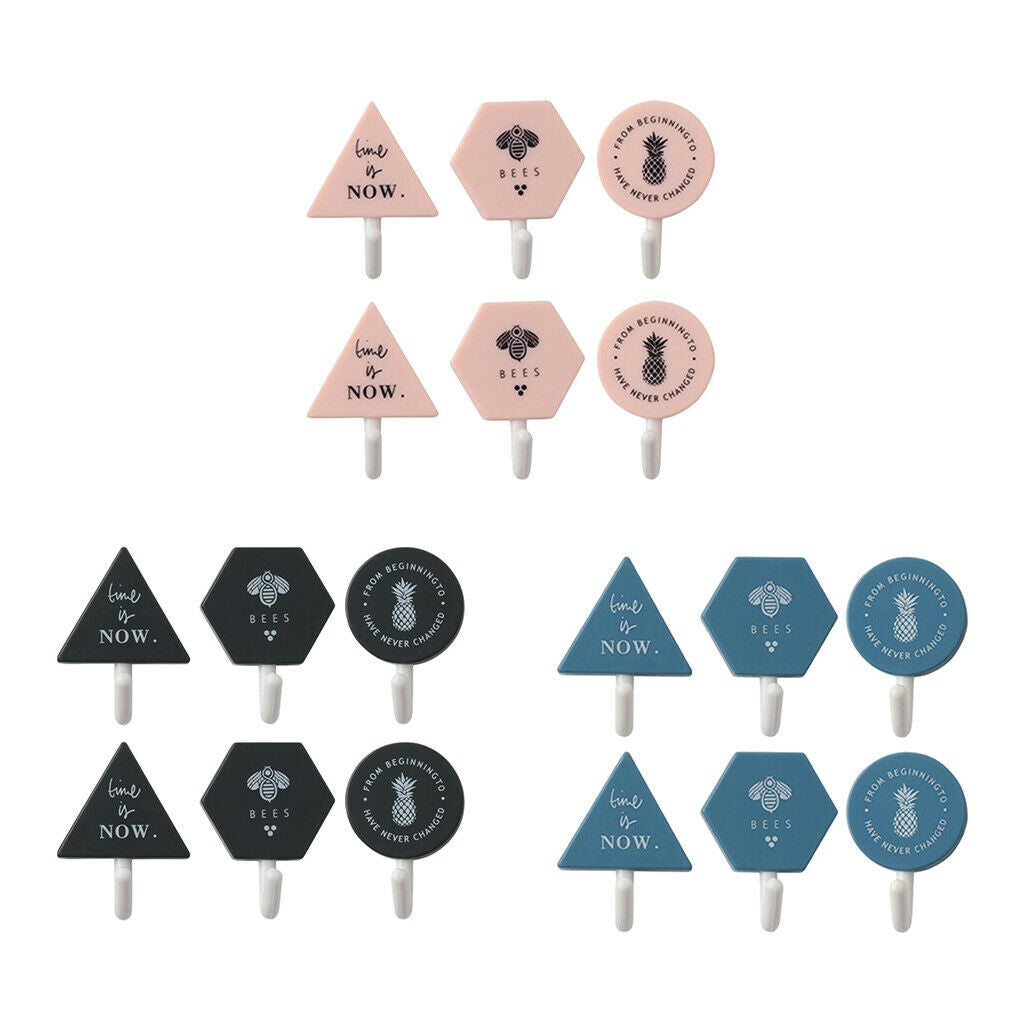 6 Pcs Self Adhesive Hooks Punch-free Geometric Hangers Set Multi-Color Pink