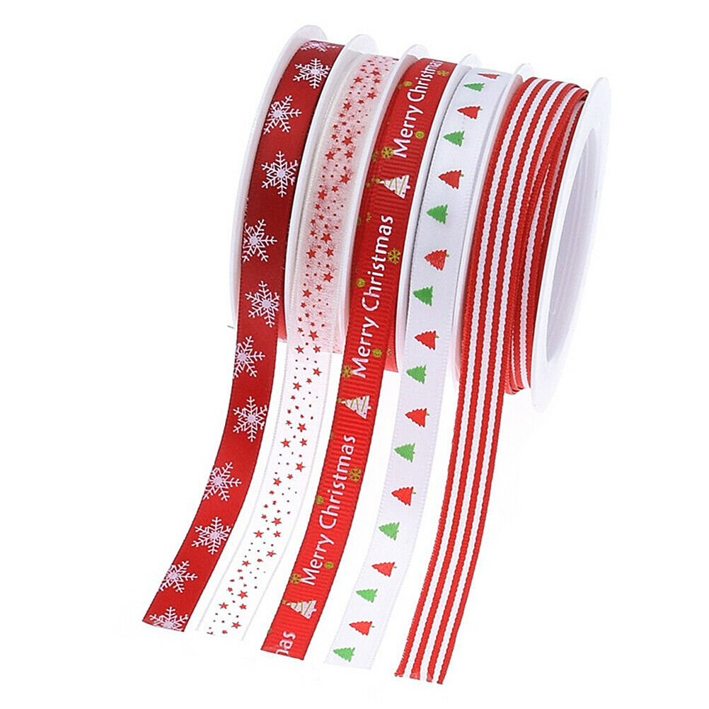 5 Rolls Christmas Ribbons Holiday Satin Ribbons Gift Wrapping For Festival Decor