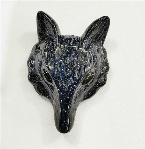 1Pc 30x24x15mm Blue Sand Stone Carved Fox Head Healing Crystal Pendant Bead HH26