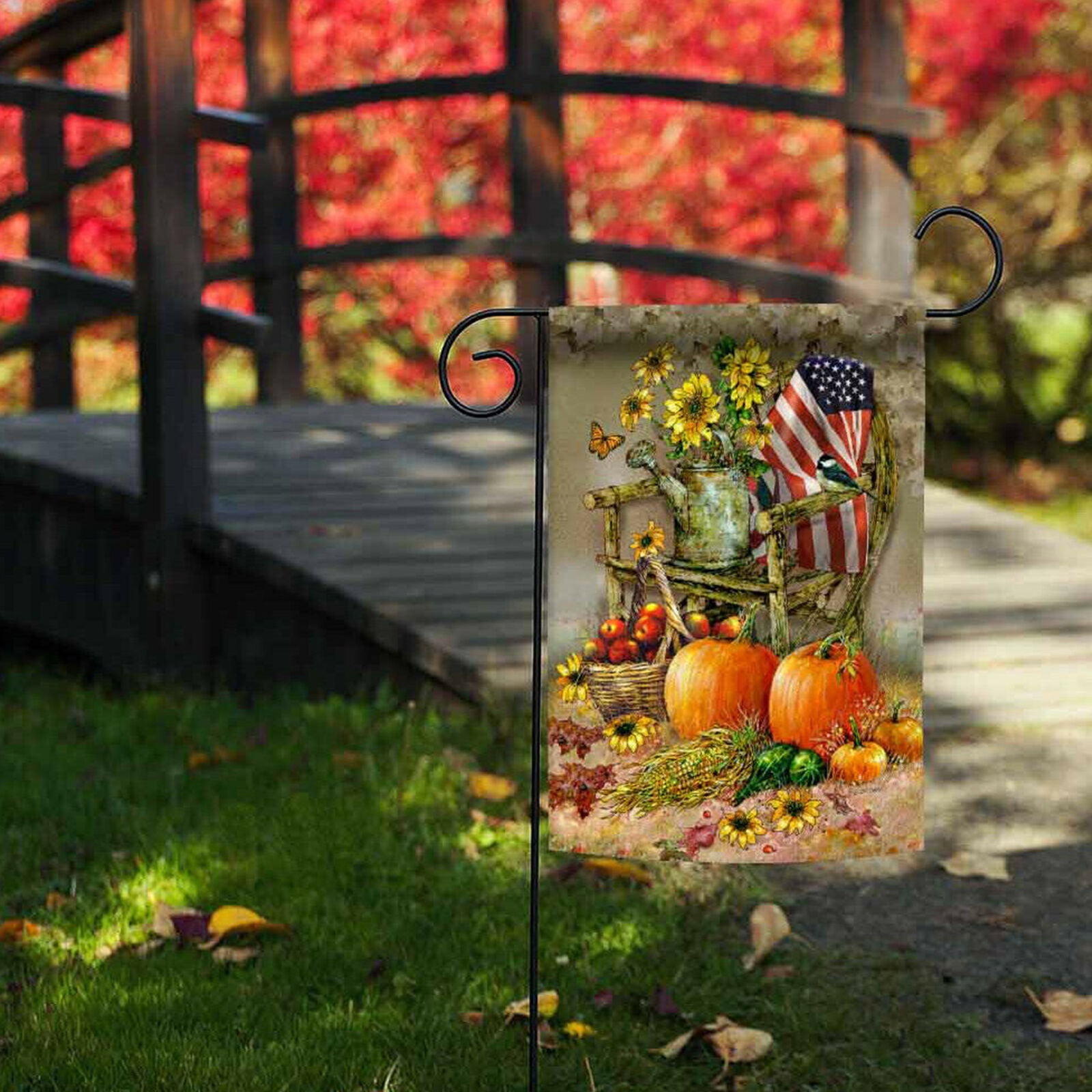 Toland Autumn Chair 12.5 x 18 Patriotic Fall Harvest Pumpkin Garden Flag