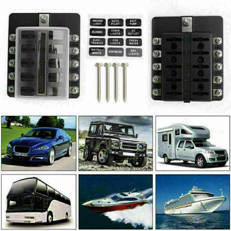 10 Way Blade Fuse Holder Box Block CAe For Car Boat Marine Bus Van Waterproof CN