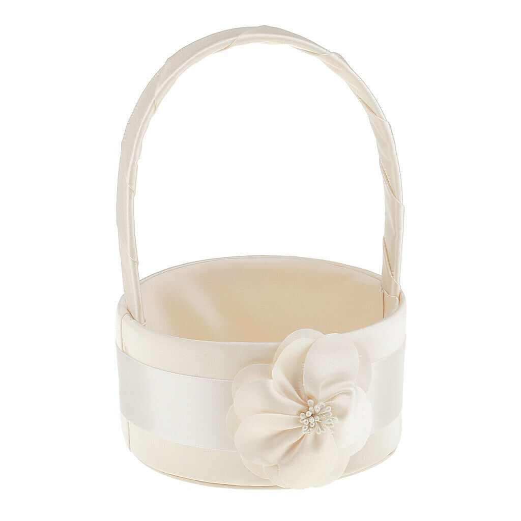 Premium Flower Girl Basket for Wedding Party Ceremony Events Decor Champagne