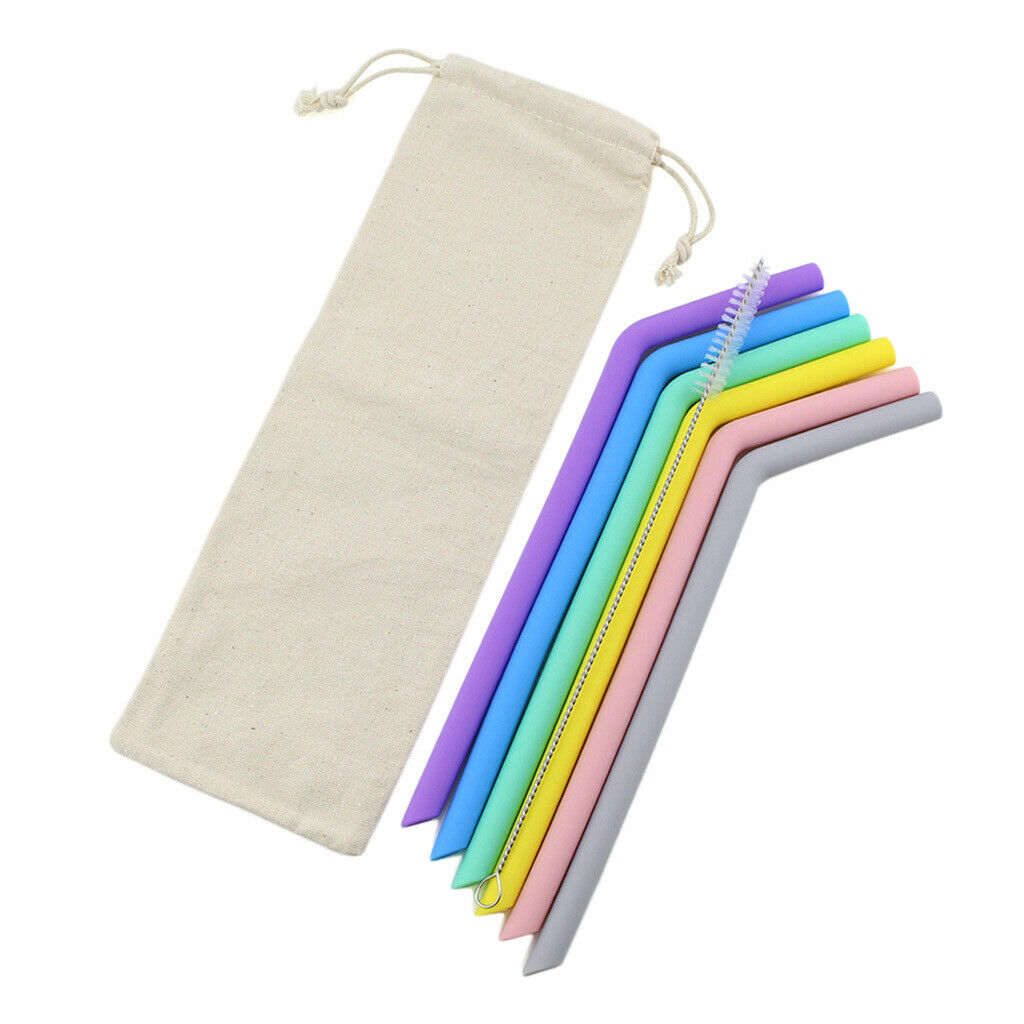 Silicone Straws Bent Stainless Steel Metal Cocktail Drinking Mixing Straw Curved