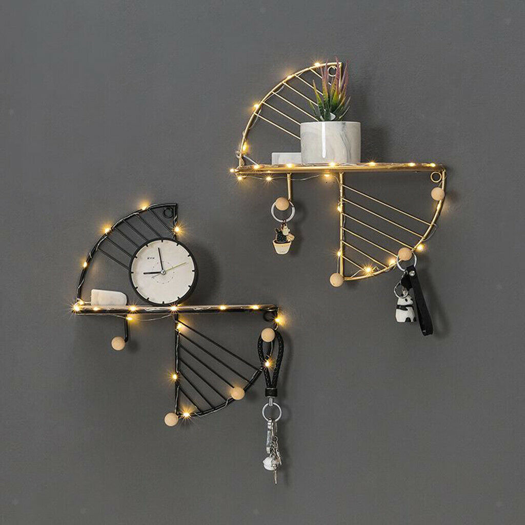 2X Retro Wall Shelves Storage Unit Wood Industrial Style Metal Wire Rack Black
