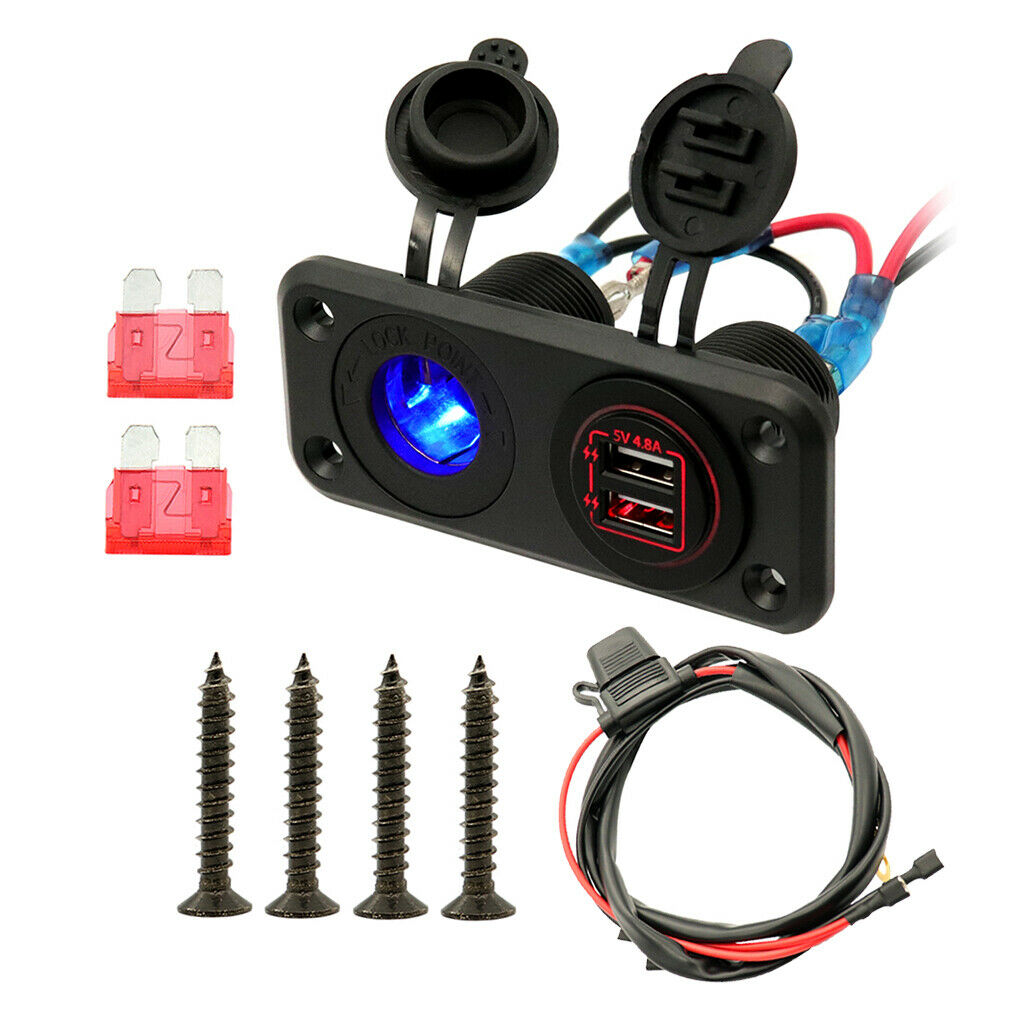 Dual USB Socket Charger 12-24V Waterproof Power Outlet for Car Boat Motorcycle