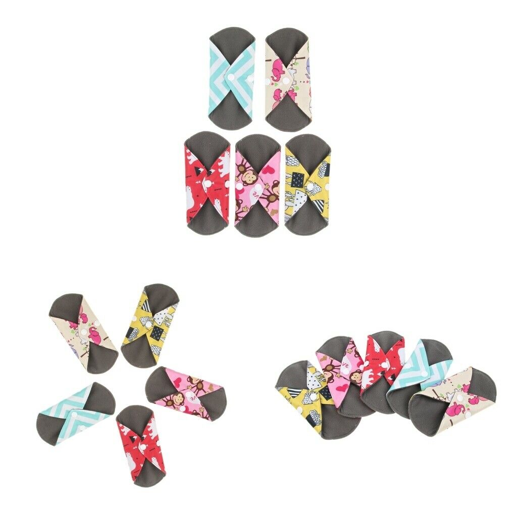 15x Charcoal Bamboo Cloth Menstrual Pads Sanitary Pad Super Absorbent 7"