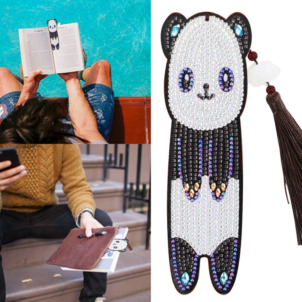 Special Shaped Mosaic 5D DIY Panda Tassel Leather Diamond Painting Bookmark @