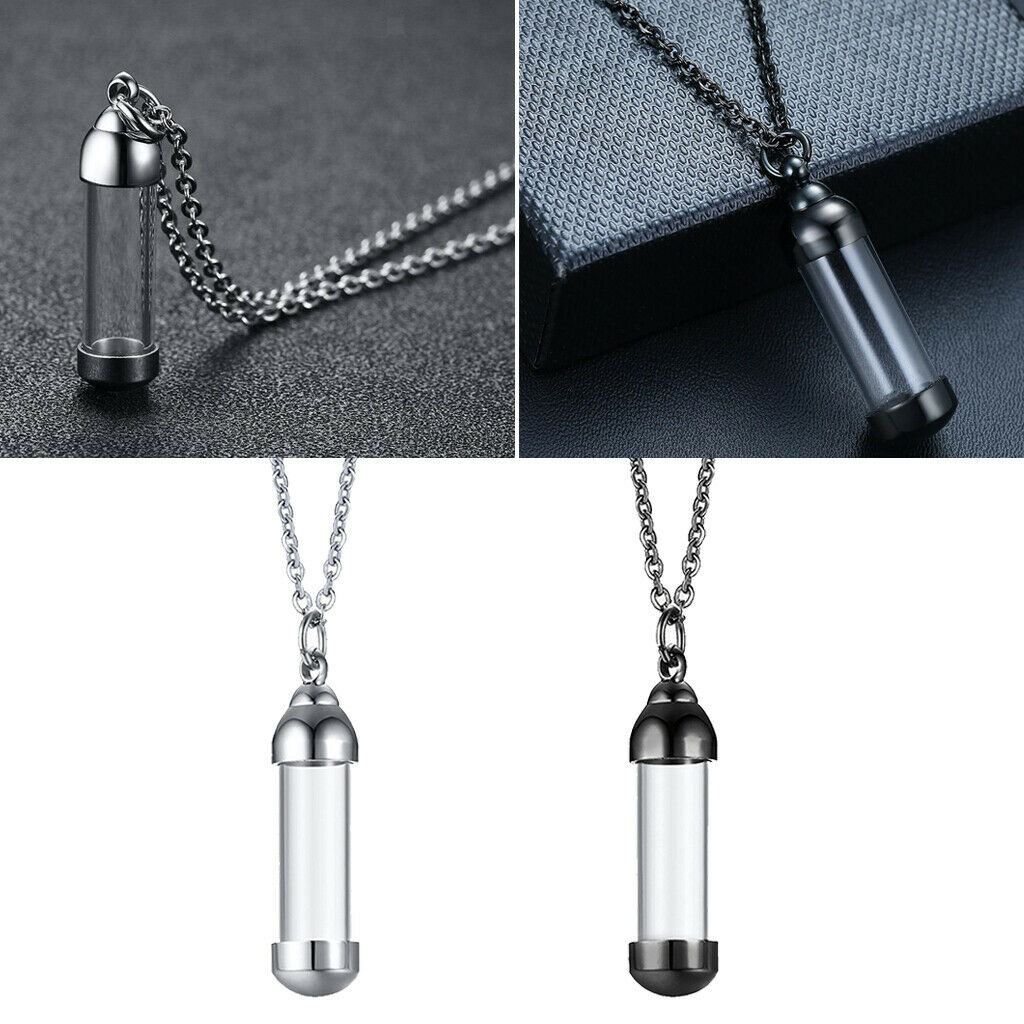 2pcs Steel Glass Bottle Urn Pendant Necklace for Ashes Hair Jewelry DIY