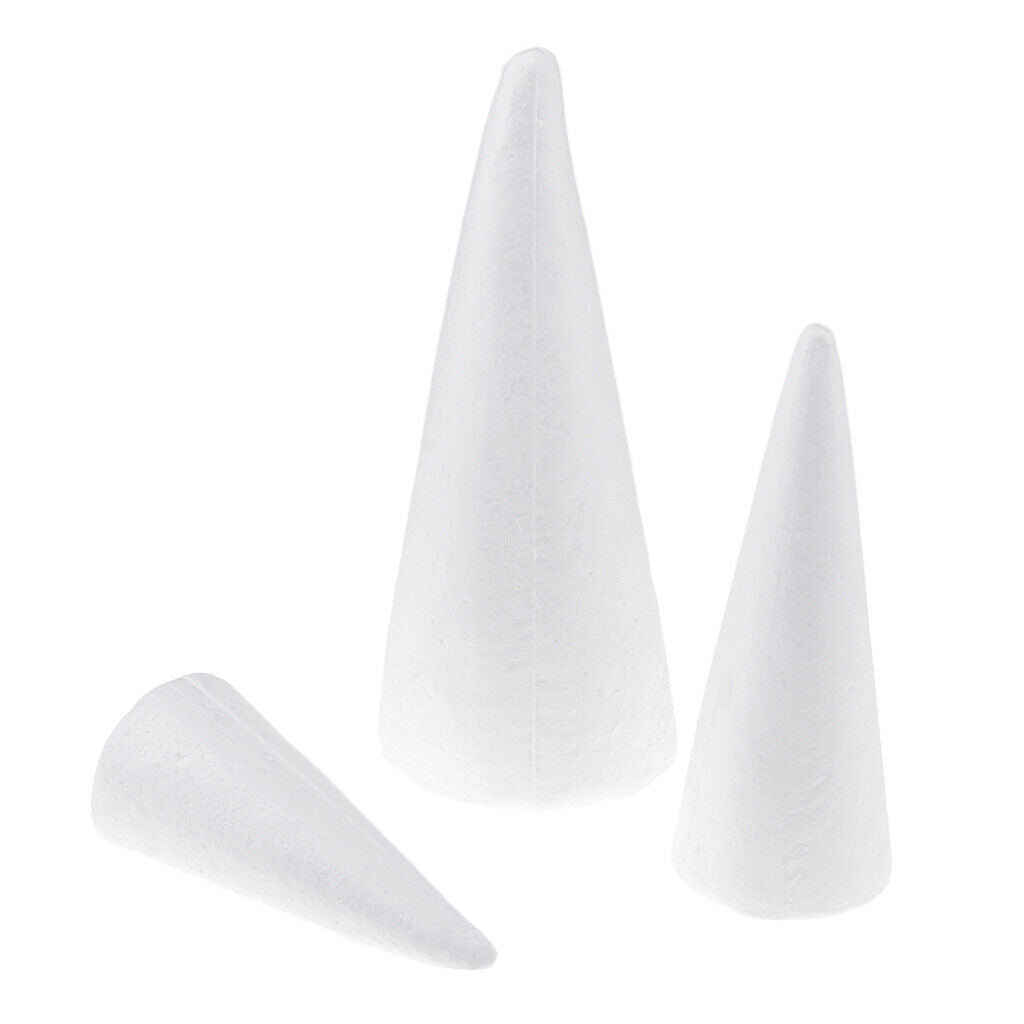 3x 15/20/25cm Cone Shape Styrofoam Foam for Handmade Modelling Kid Craft DIY