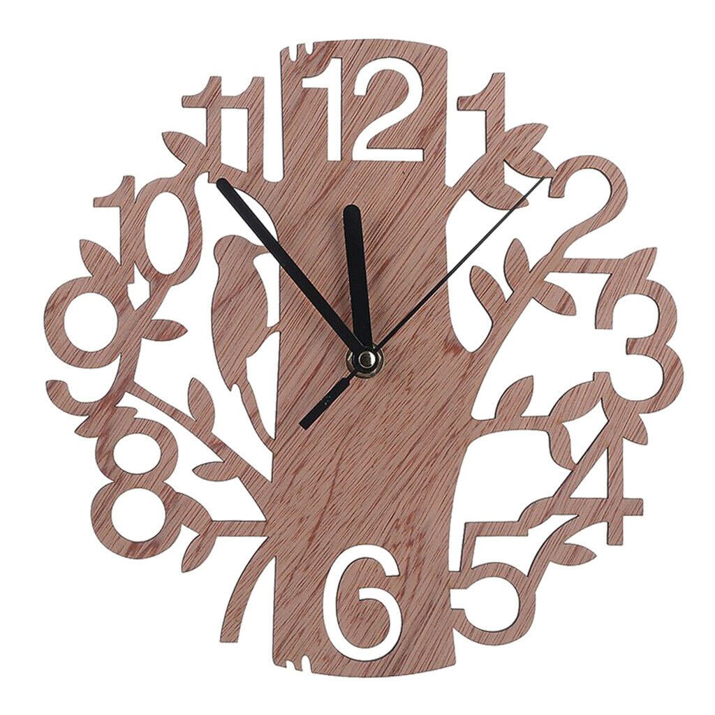 Tree Bird Shaped Wooden Wall Clock for Living Room TV Background Decor Gift